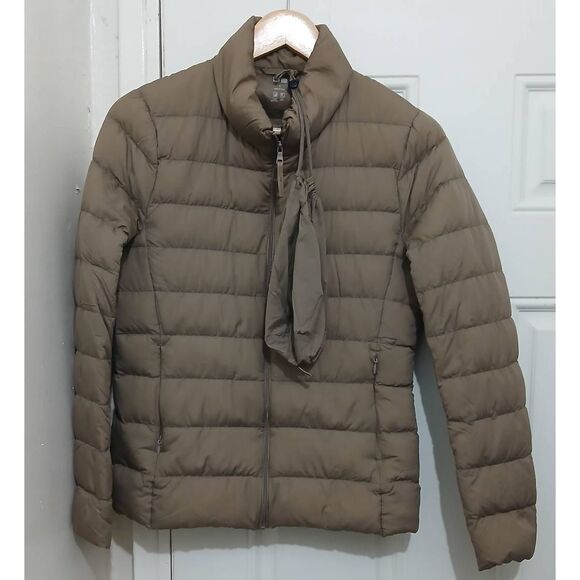 Uniqlo womens small down jacket tan taupe packable lightweight - Picture 2 of 7